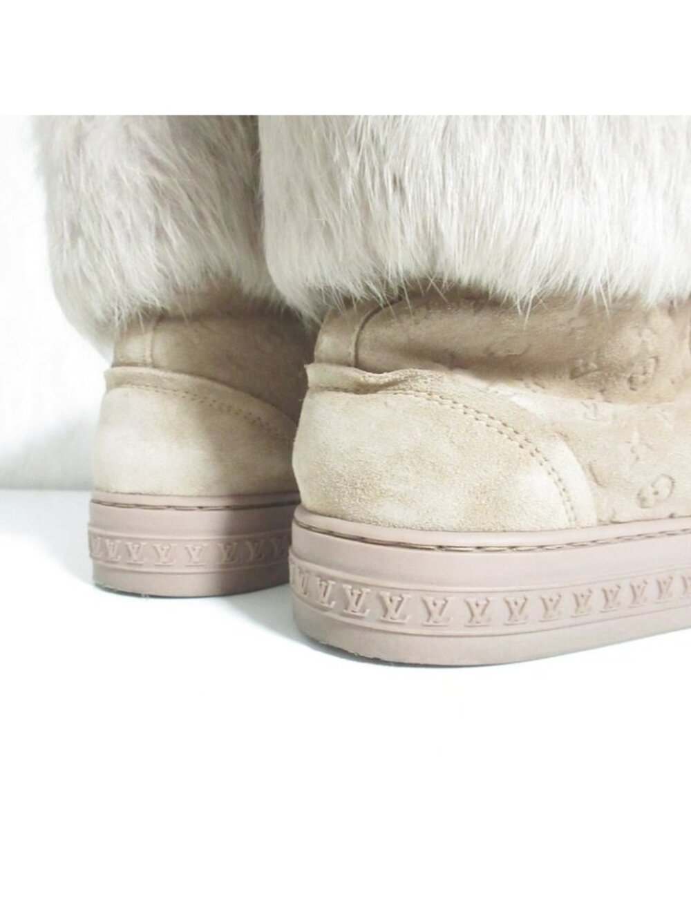 Louis Vuitton Monogram Embossed Suede High Cut Shearling Sneakers 35 Pink Beige - Picture 10 of 10